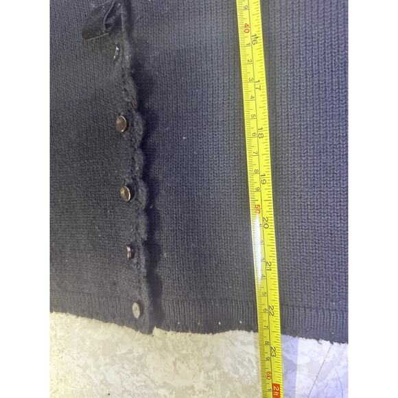 Herman Geist Embroidered Black Lambswool Cardigan Sweater Floral Accents-Medium - Picture 8 of 8